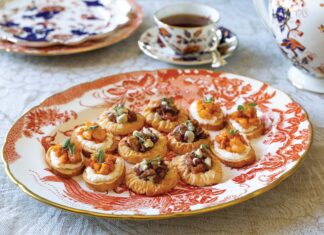 Shrimp & Butternut Squash Crostini and Fig, Pancetta & Blue Cheese Savory Tartlets.