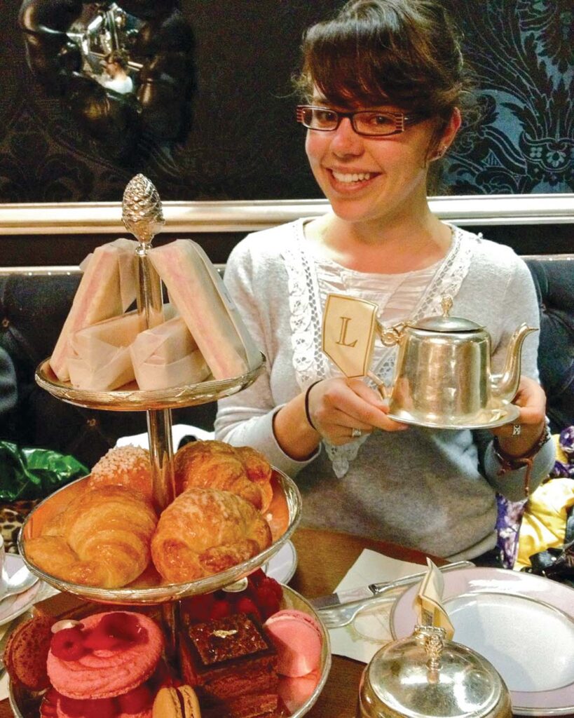 During her college years, Lauren spent time in London and indulged in afternoon tea whenever she had a chance, such as this visit to Harrod’s in 2012.