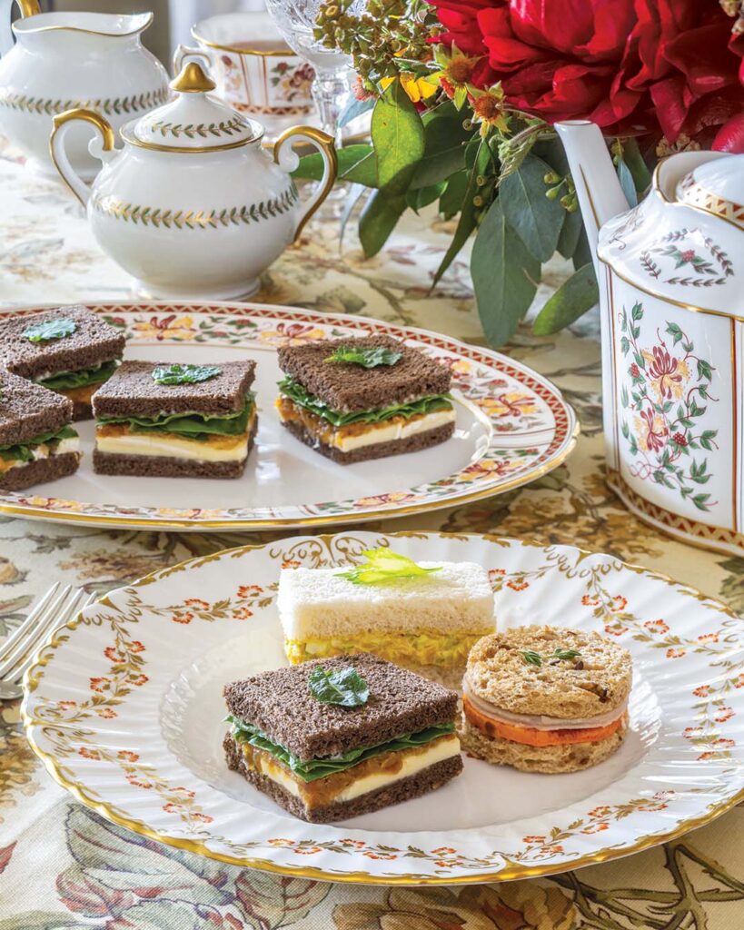 Spinach, Kale, Caramelized Onion & Brie Tea Sandwiches, Sweet Potato & Smoked Turkey Tea Sandwiches, Curried Ham Salad Tea Sandwiches