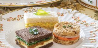 Spinach, Kale, Caramelized Onion & Brie Tea Sandwiches, Sweet Potato & Smoked Turkey Tea Sandwiches, and Curried Ham Salad Tea Sandwiches