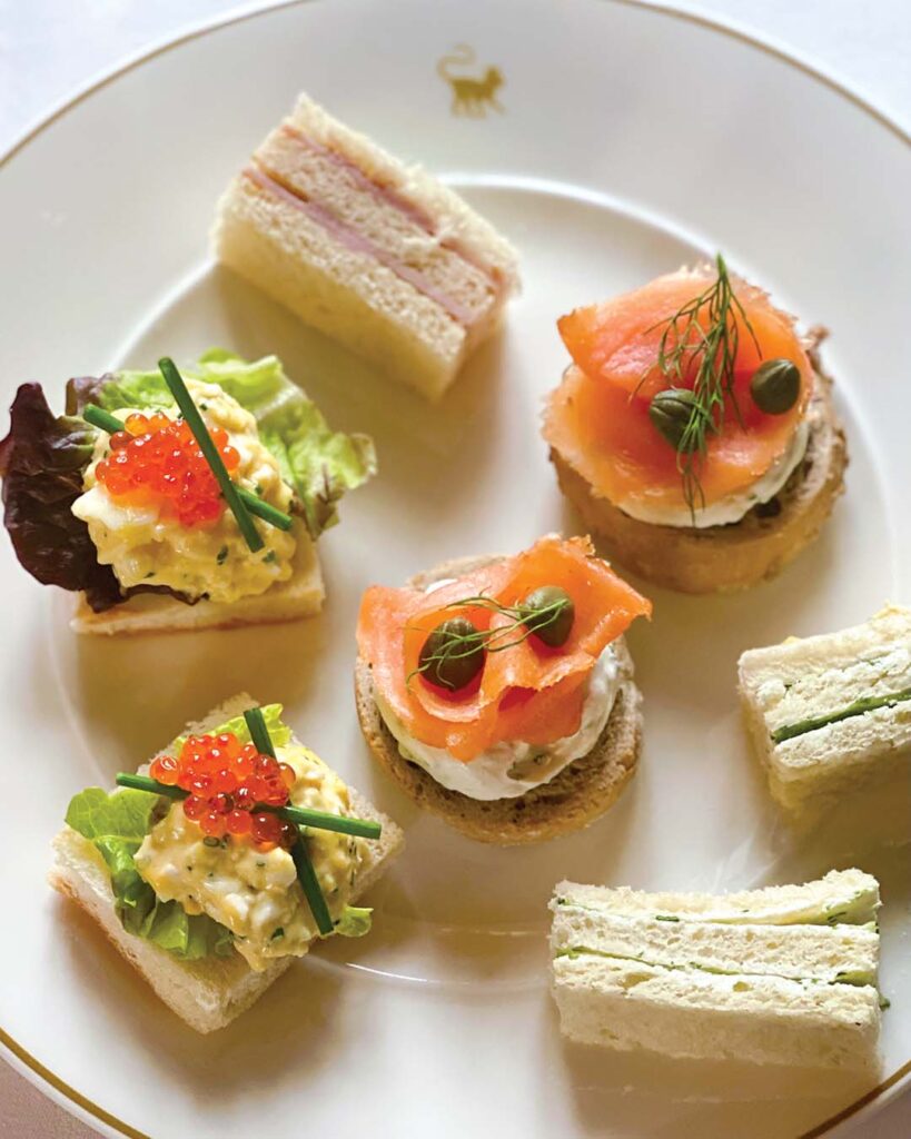 Oak-smoked salmon and Guinness wheat bread provide a “taste of Ireland” in the sandwich course. Photograph by Margaret M. Johnson