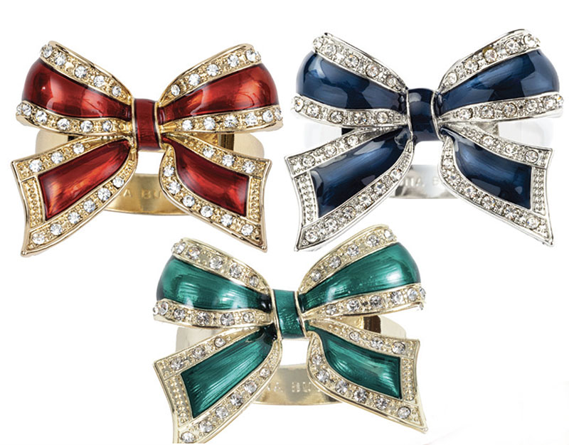 Dress up your Christmas tablescape by adding oh-so festive bow napkin rings in red, green, or navy. ($128 for set of 4, joannabuchanan.com)