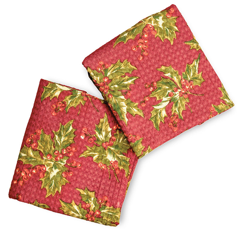 Elevate your kitchen décor with a charming Winterberry tea towel set. ($24 for set of 2, aprilcornell.com or 888-332-7745)