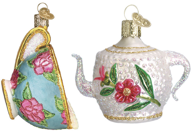 Adorn your tree with eye-catching, tea-inspired decorations, such as these handcrafted teapot and teacup ornaments. ($24 to $28, oldworldchristmas.com or 509-534-9098)