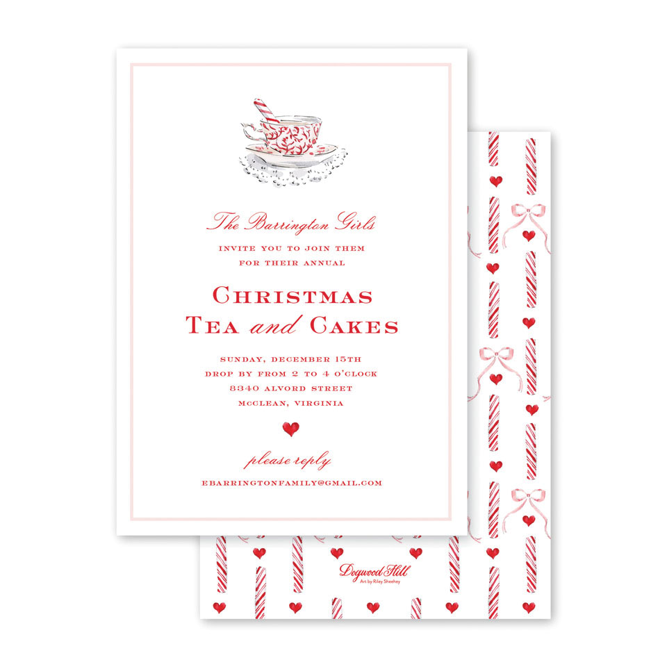 Invite loved ones to a celebratory gathering by sending darling, peppermint tea–themed cards. ($36 and up, dogwood-hill.com)