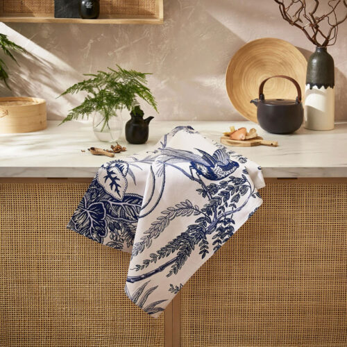 Blue and white tea towel