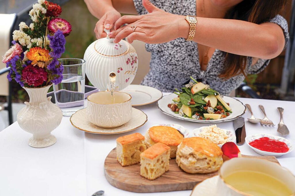 In lieu of scones, biscuits and datch are offered with delicious condiments.