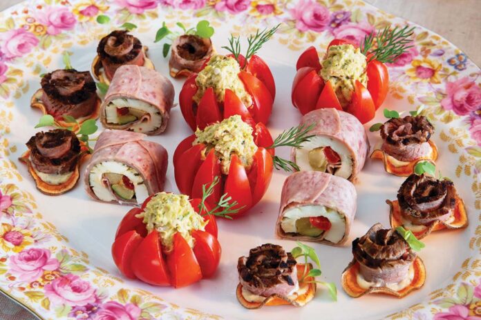 Sweet Potato & Steak Canapés, Italian Roll-Ups, Salmon-Stuffed Tomatoes